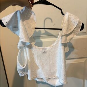 SHEIN White Eyelet Ruffle Crop Top